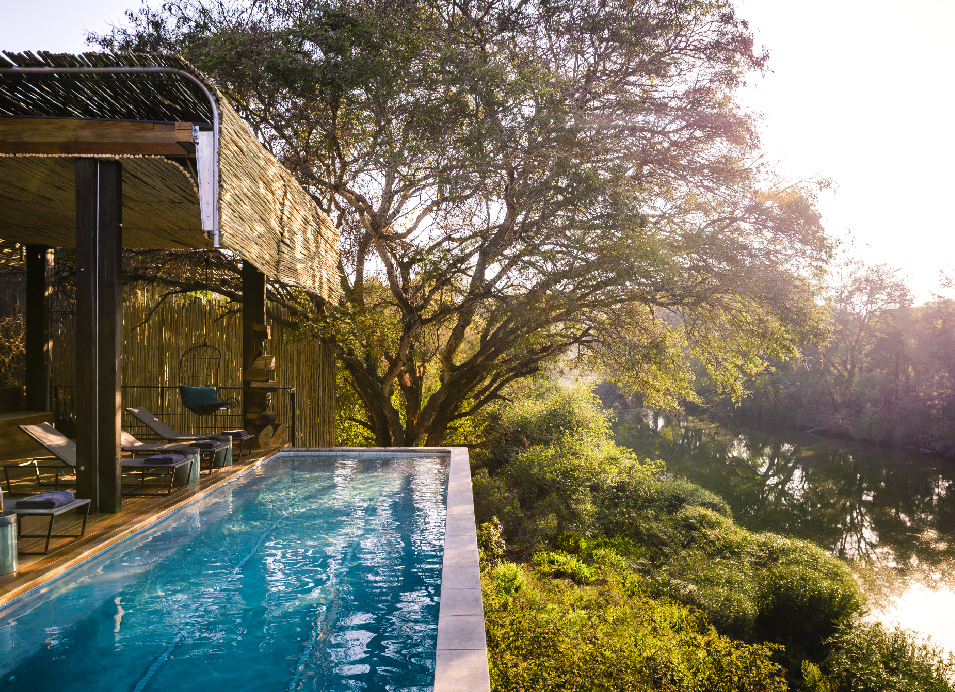 Luxury safari lodge with a private swimming pool overlooking the South African bushveld