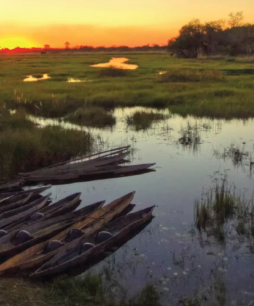 Sunset over the Botswana Delta during the Meerkat, Flamingo & Delta Expedition